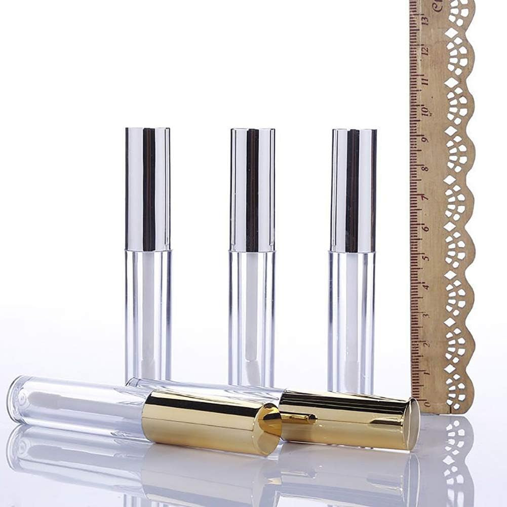 5 Pcs 10Ml Empty Refillable Clear Lip Gloss Tubes Containers with Wand Lip Balm Bottle Container Golden