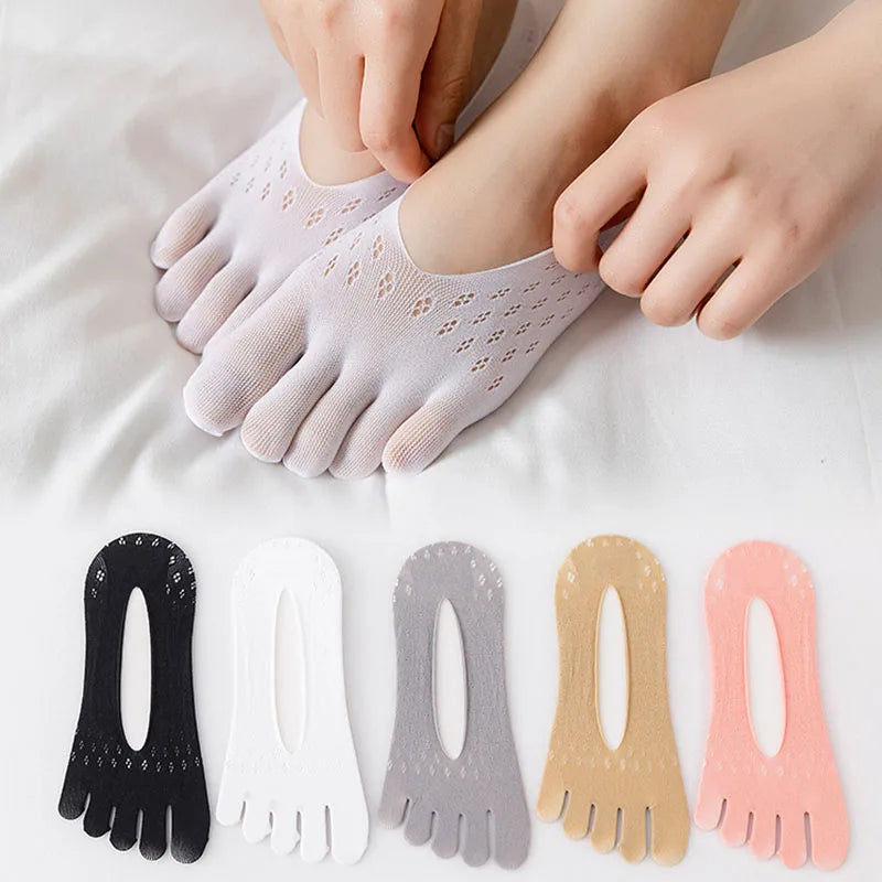 5Pairs Women Socks with Fingers Breathable Summer Ultra-Thin Transparent Sock Invisible Elastic Boat Socks Comfortable Boat Sox