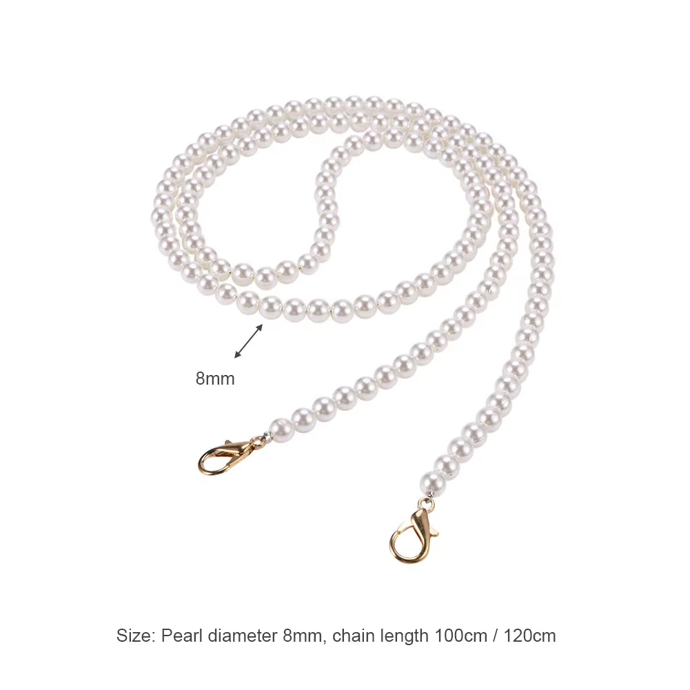 100/120Cm Pearl Strap for Bags Handbag Handles DIY Purse Replacement Long Beaded Chain for Shoulder Bag Straps Pearl Belt