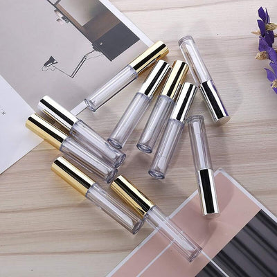 5 Pcs 10Ml Empty Refillable Clear Lip Gloss Tubes Containers with Wand Lip Balm Bottle Container Golden