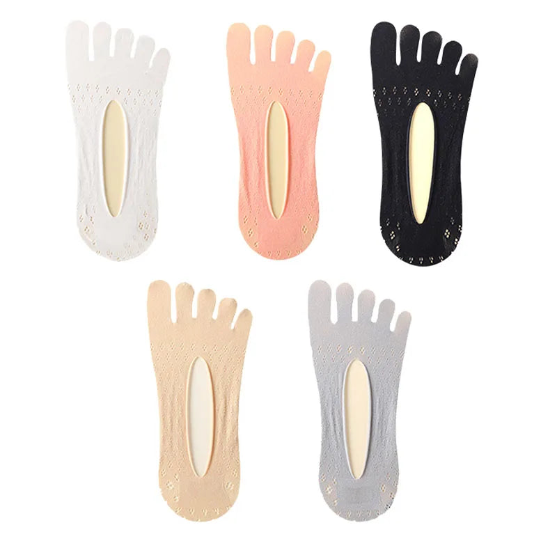 5Pairs Women Socks with Fingers Breathable Summer Ultra-Thin Transparent Sock Invisible Elastic Boat Socks Comfortable Boat Sox