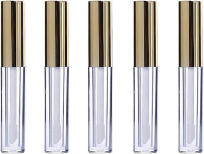 5 Pcs 10Ml Empty Refillable Clear Lip Gloss Tubes Containers with Wand Lip Balm Bottle Container Golden