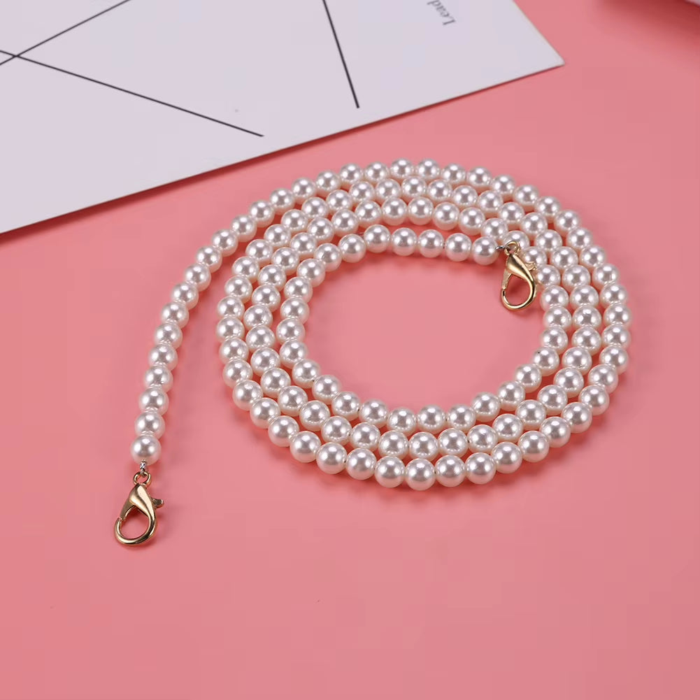 100/120Cm Pearl Strap for Bags Handbag Handles DIY Purse Replacement Long Beaded Chain for Shoulder Bag Straps Pearl Belt