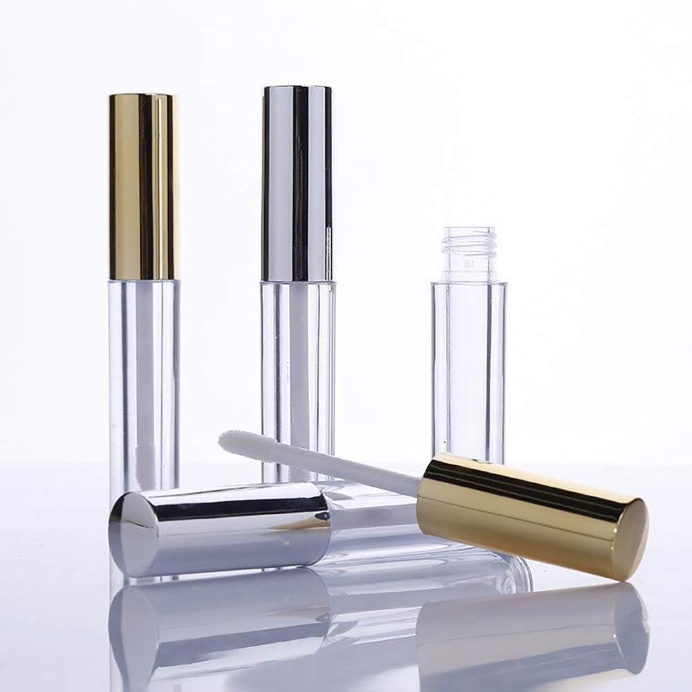 5 Pcs 10Ml Empty Refillable Clear Lip Gloss Tubes Containers with Wand Lip Balm Bottle Container Golden