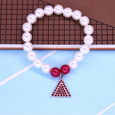 Red Diamond Triangle Delta Sigma Theta Sorority Pearl Bracelet