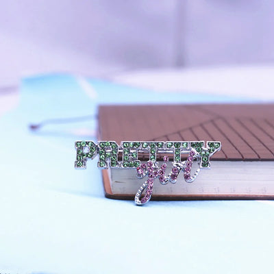 Pink and Green Diamond 'Pretty Girl' Alpha Kappa Alpha Brooch