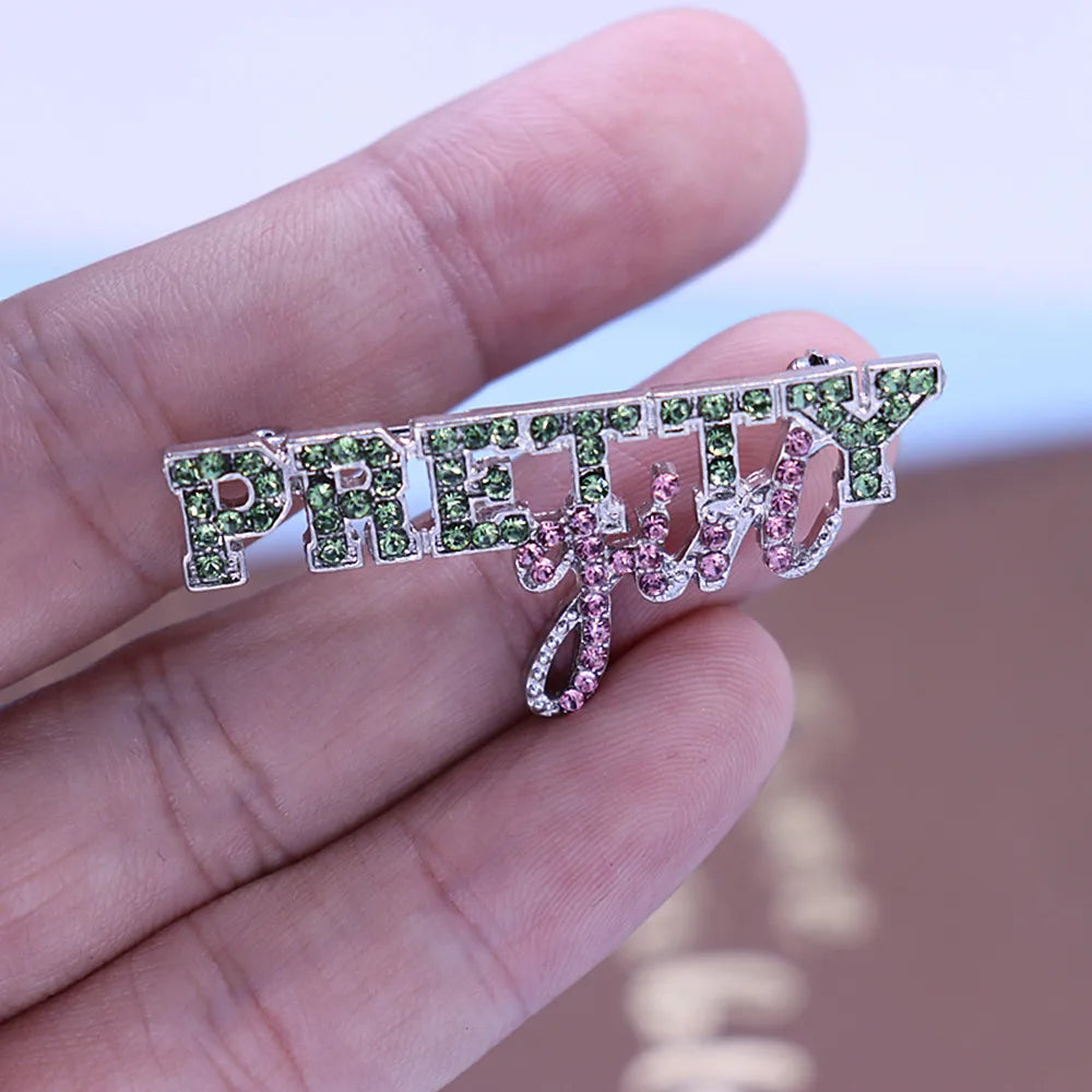 Pink and Green Diamond 'Pretty Girl' Alpha Kappa Alpha Brooch