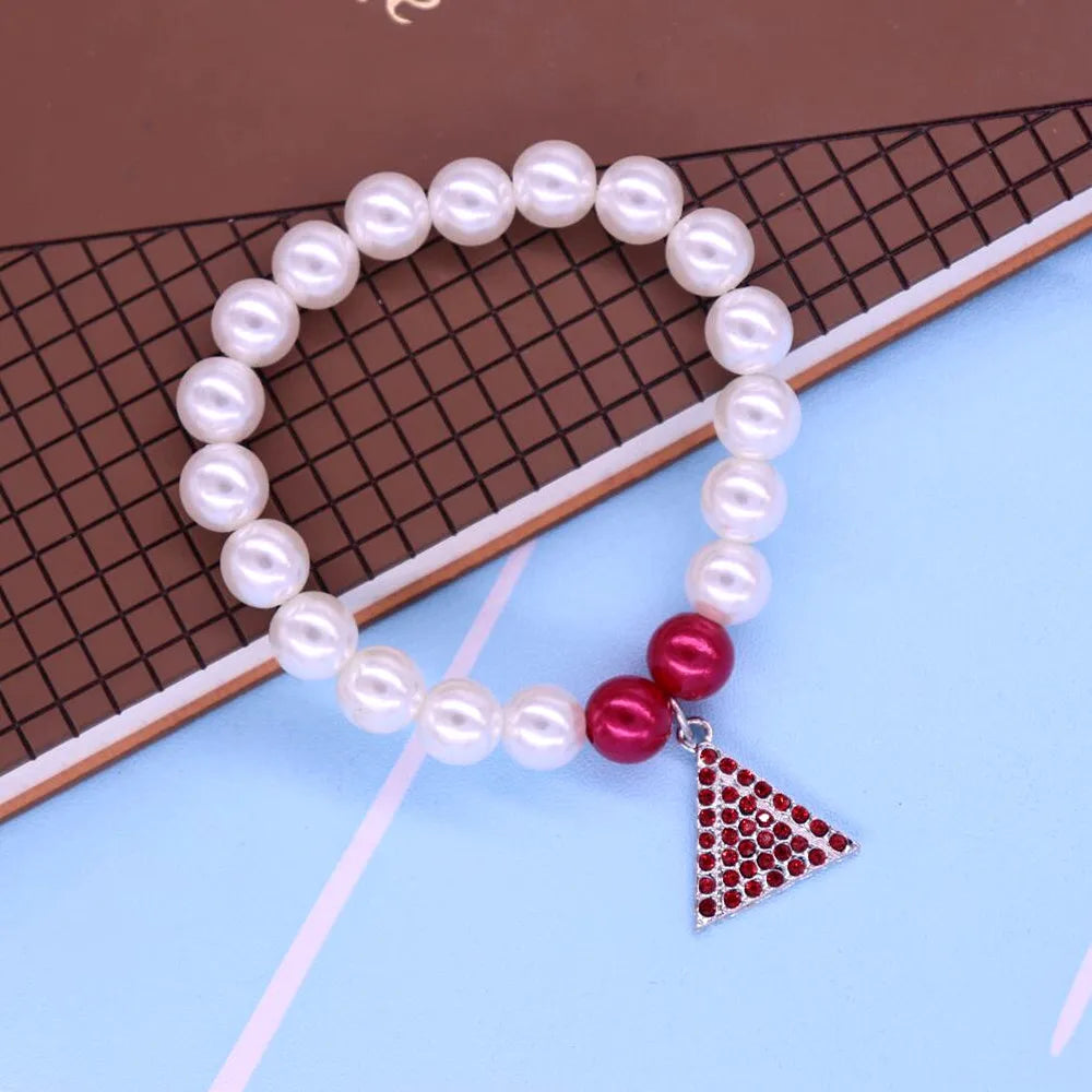 Red Diamond Triangle Delta Sigma Theta Sorority Pearl Bracelet