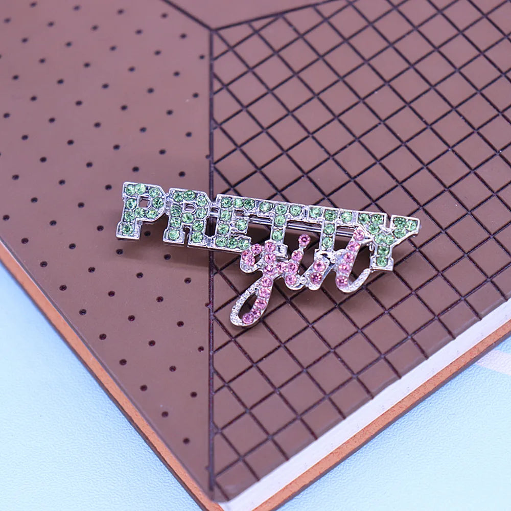 Pink and Green Diamond 'Pretty Girl' Alpha Kappa Alpha Brooch