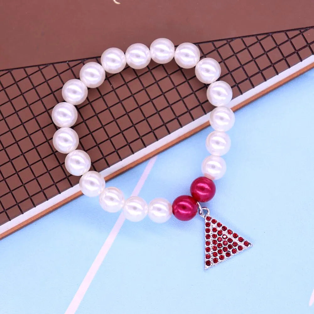 Red Diamond Triangle Delta Sigma Theta Sorority Pearl Bracelet