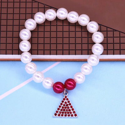 Red Diamond Triangle Delta Sigma Theta Sorority Pearl Bracelet