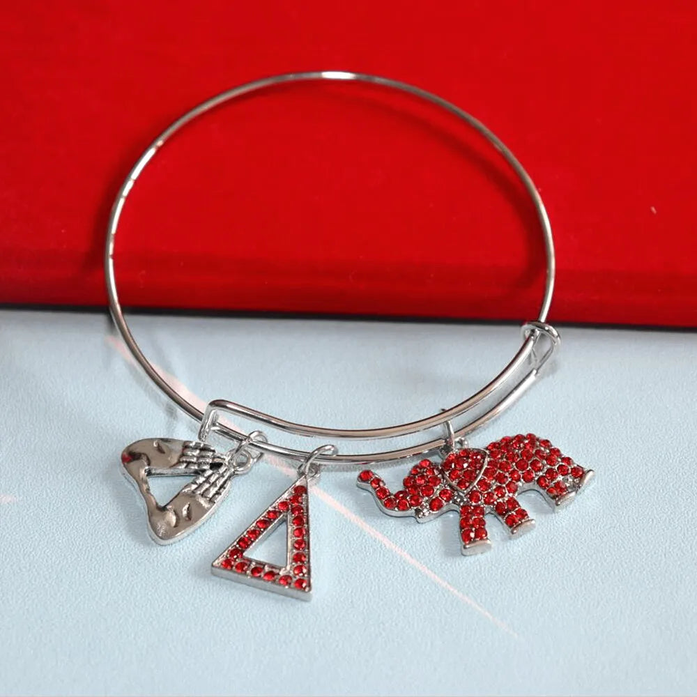 Red Crystal Elephant Delta Sigma Theta Charm Bangles