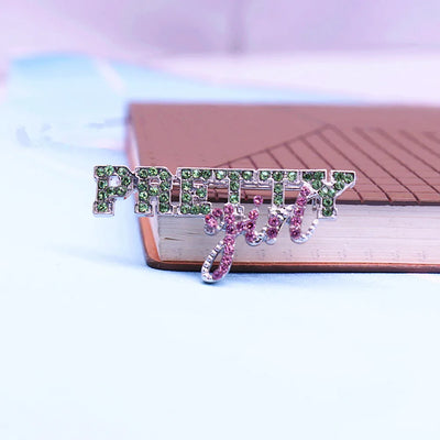 Pink and Green Diamond 'Pretty Girl' Alpha Kappa Alpha Brooch