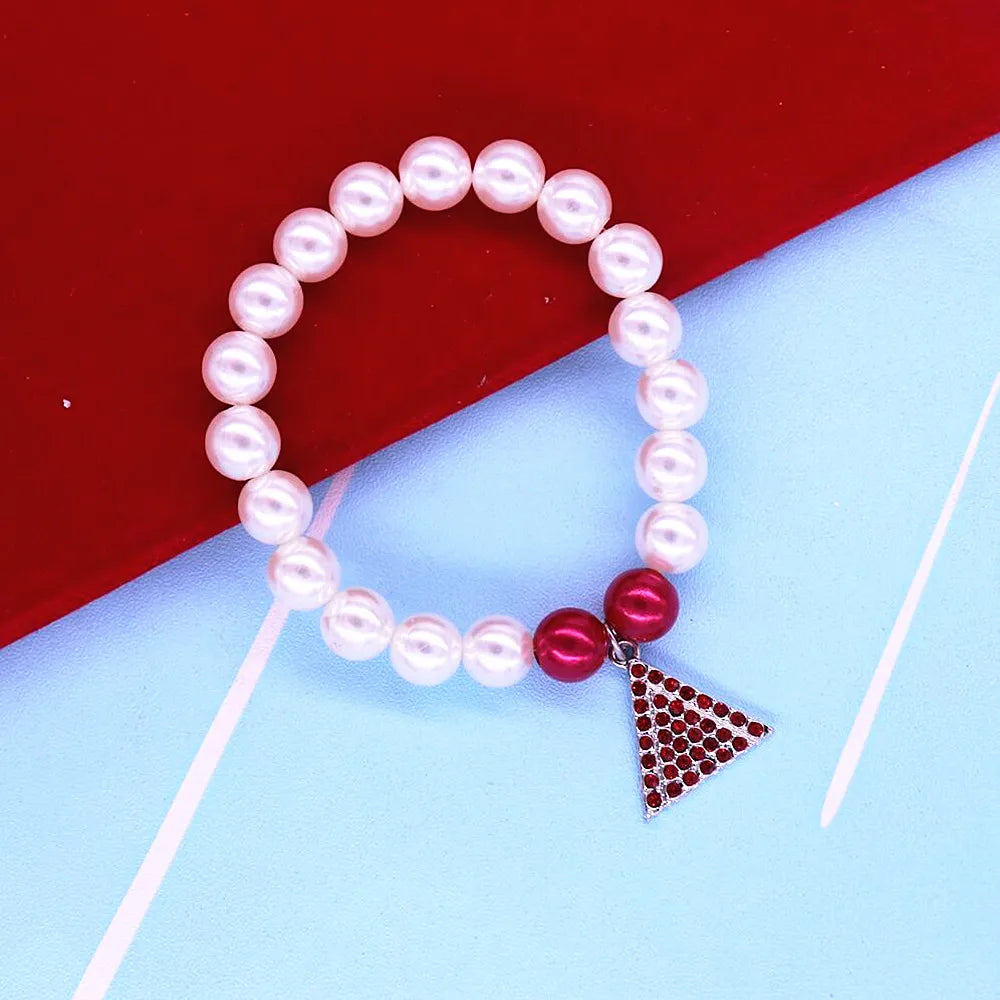 Red Diamond Triangle Delta Sigma Theta Sorority Pearl Bracelet