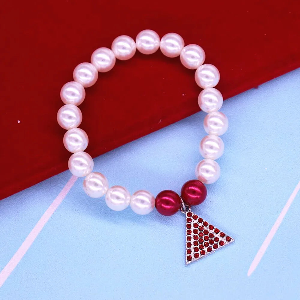 Red Diamond Triangle Delta Sigma Theta Sorority Pearl Bracelet