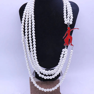 New Quality Handmade Four Layers Imitation Pearl Choker Statement Greek Letters College SOROR Delta Red Fortitude Lady Necklaces