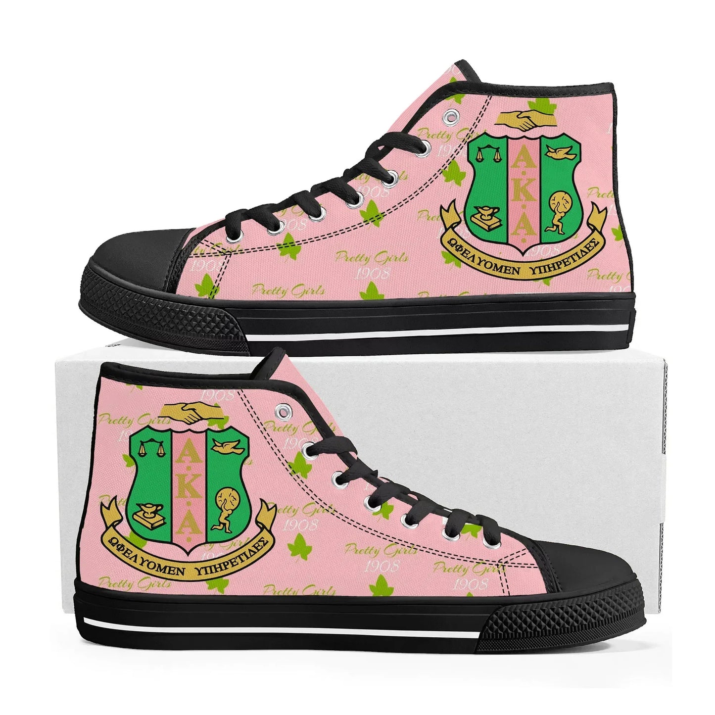 A-Alpha Sorority A-AKA 1908 High Top Sneakers K-Kappa A-Alpha Men Women Teenager Canvas High Quality Sneaker Shoe Customize Shoe