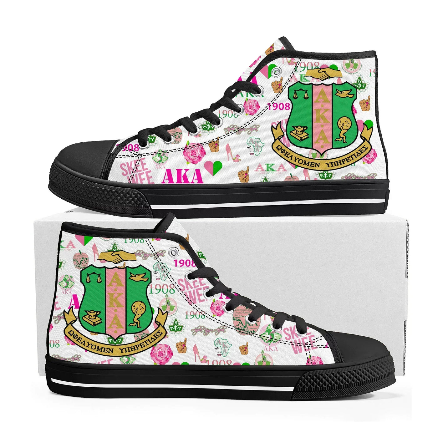 A-Alpha Sorority A-AKA 1908 High Top Sneakers K-Kappa A-Alpha Men Women Teenager Canvas High Quality Sneaker Shoe Customize Shoe