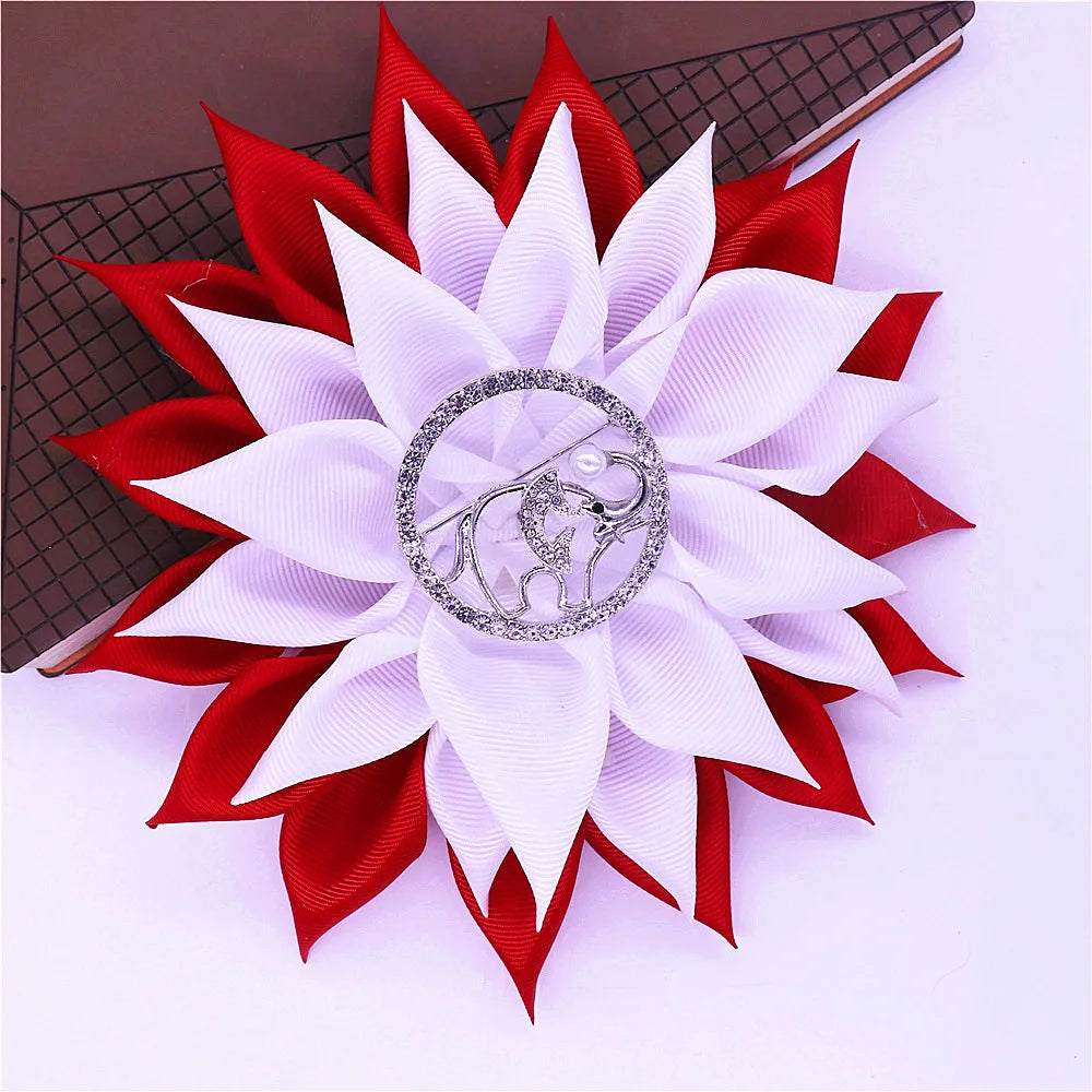 Fashion Party Gifts Layers Sun Flower Corsage Solid Ribbon Cute Elephant Greek Sorority Delta Sign Pin Brooch For Lady