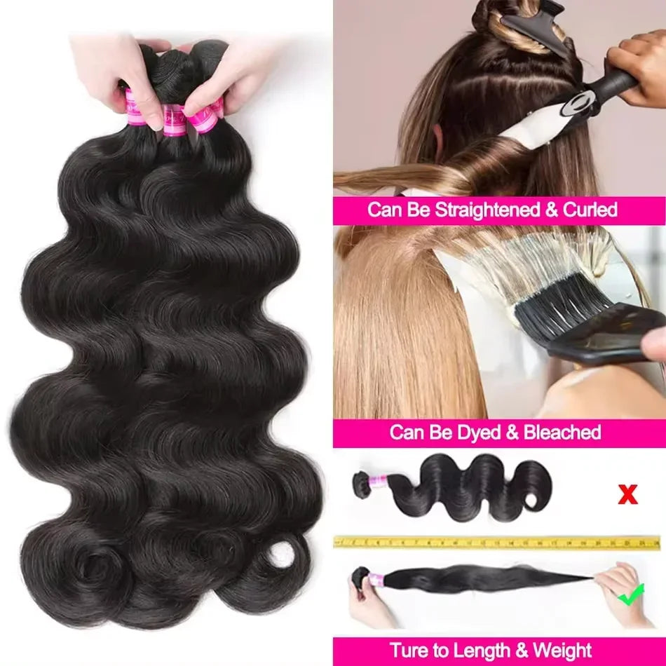 32 Inch Body Wave Human Hair Bundles Remy Unprocessed Raw Virgin 100% Human Hair Water Wave Extensions 3 4 5 Bundles Deal