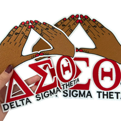 Red Embroidered Hand Sign Delta Sigma Theta Iron-On Patch