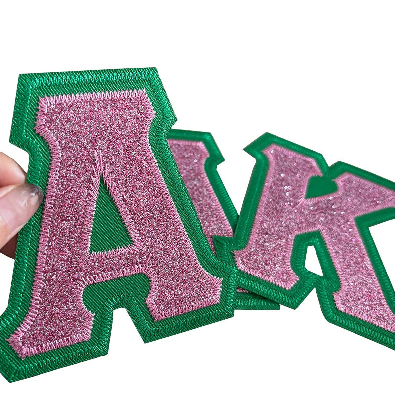 4 Inch Sparkling Stitch Glitter Alpha Kappa Alpha Embroidered Iron-on patches