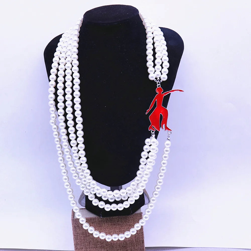 New Quality Handmade Four Layers Imitation Pearl Choker Statement Greek Letters College SOROR Delta Red Fortitude Lady Necklaces