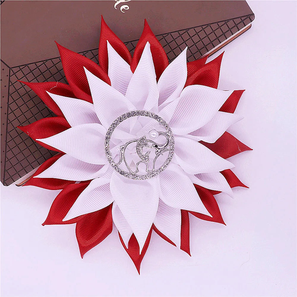 Fashion Party Gifts Layers Sun Flower Corsage Solid Ribbon Cute Elephant Greek Sorority Delta Sign Pin Brooch For Lady