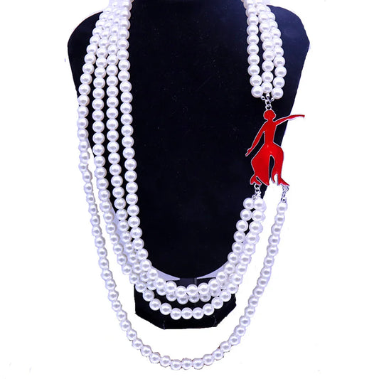 New Quality Handmade Four Layers Imitation Pearl Choker Statement Greek Letters College SOROR Delta Red Fortitude Lady Necklaces