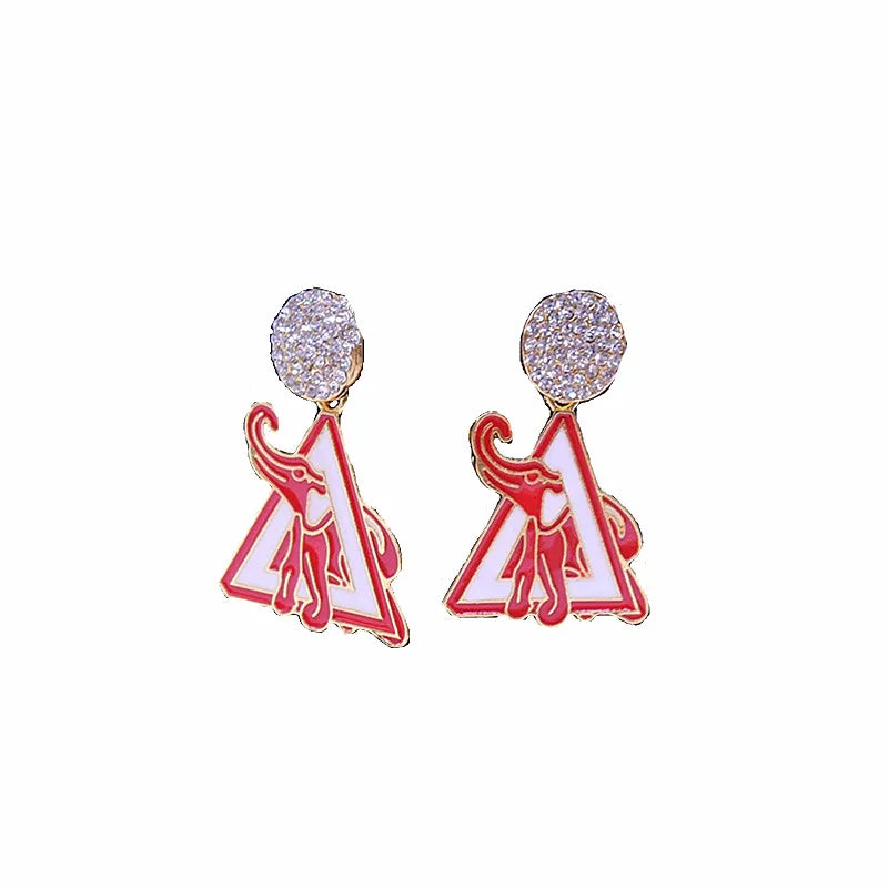 Red Soror Club Dear Triangle Delta Elephant Sorority Stud Earrings Greek Jewelry