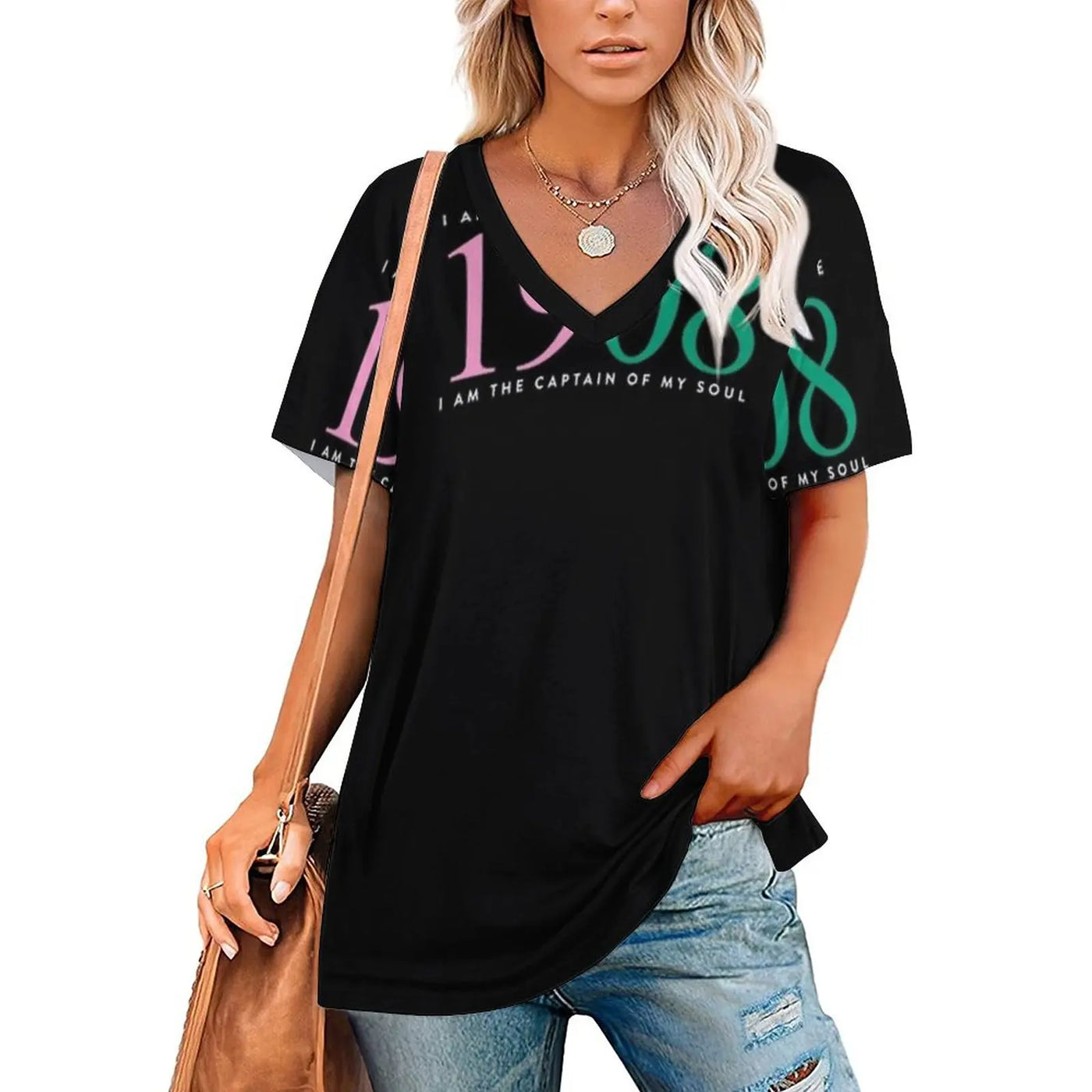 Invictus 1908 Women'S T-Shirt Summer Fashion Print Floral V-Neck Zipper Tshirt Hollow Pullover Ladies Top Aka 1908 Nphc Greek