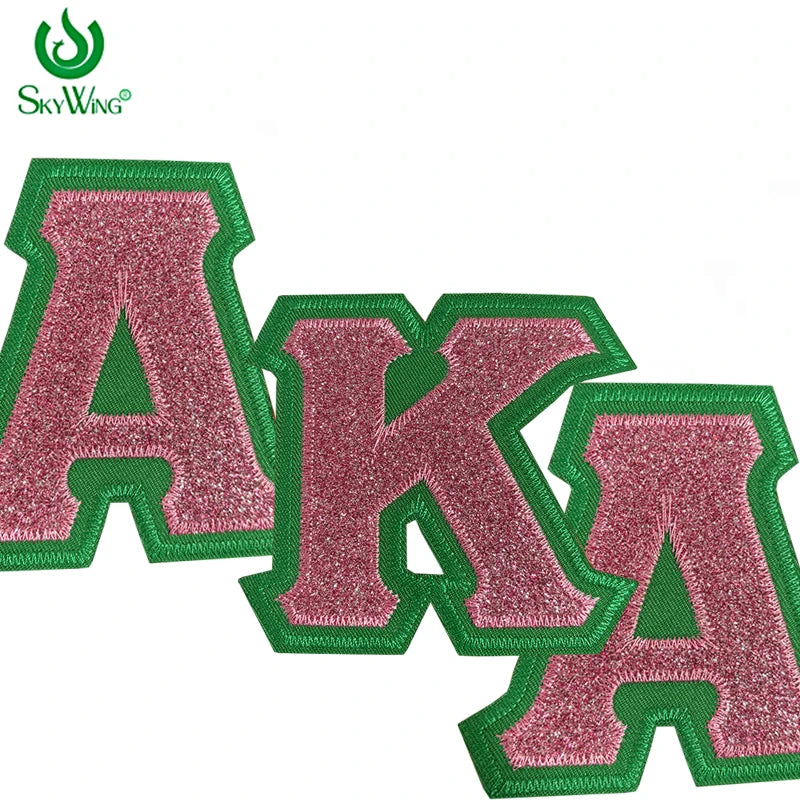 4 Inch Sparkling Stitch Glitter Alpha Kappa Alpha Embroidered Iron-on patches