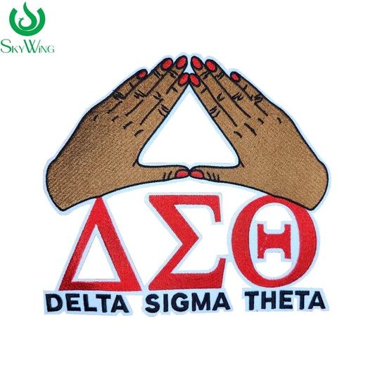 Red Embroidered Hand Sign Delta Sigma Theta Iron-On Patch