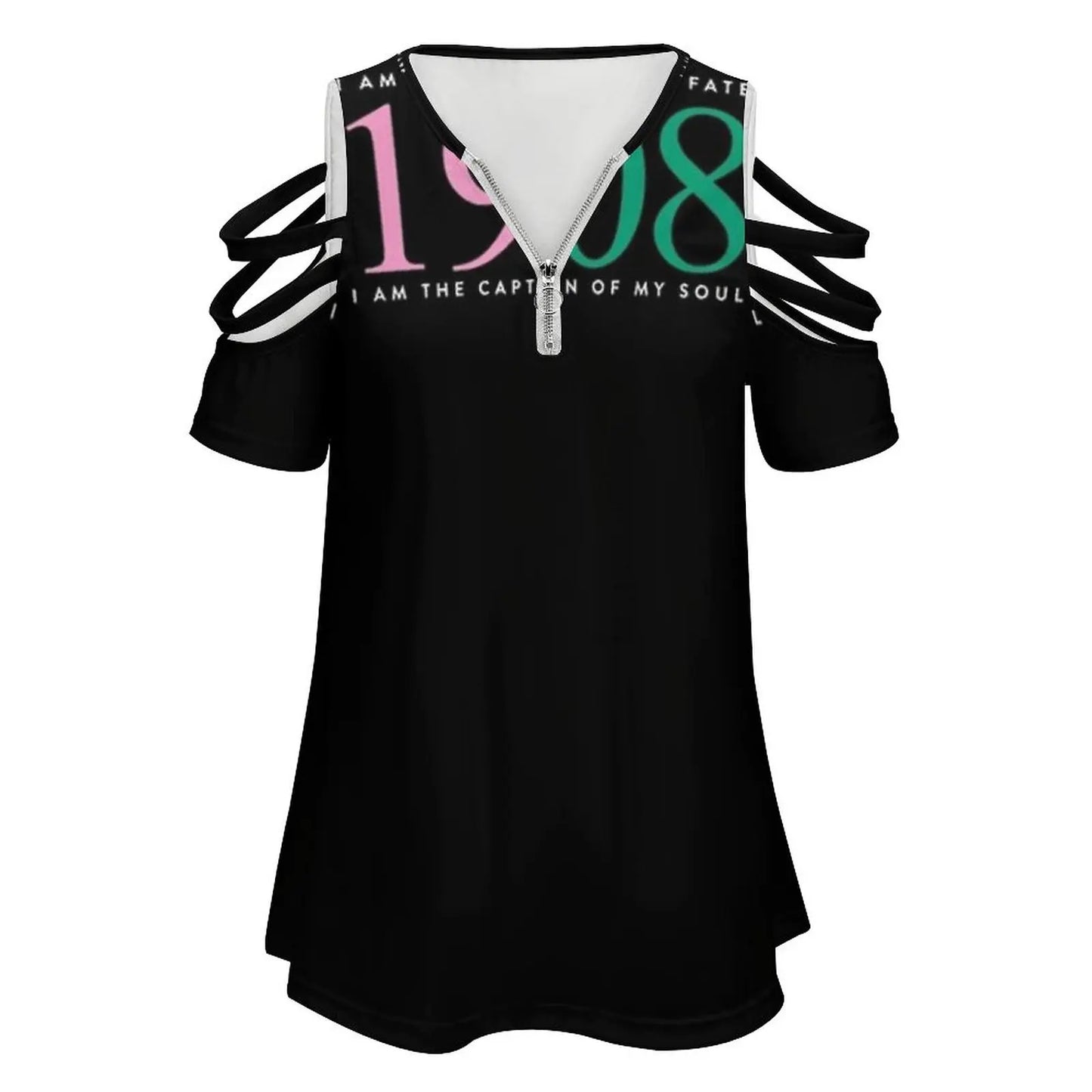 Invictus 1908 Women'S T-Shirt Summer Fashion Print Floral V-Neck Zipper Tshirt Hollow Pullover Ladies Top Aka 1908 Nphc Greek