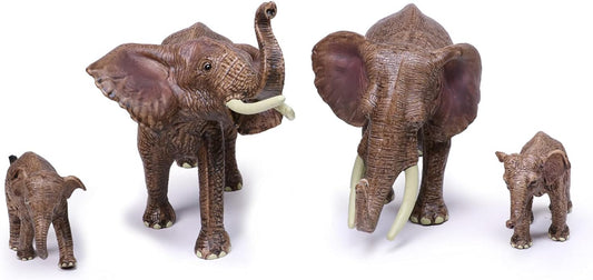 4 PCS Realistic African Elephant Family Set Figurines, 4-7" Safari Animals Figures Includes 2 Baby Elephants, Diorama Educational Toy Cake Toppers Christmas Birthday Gift for Kids Toddlers