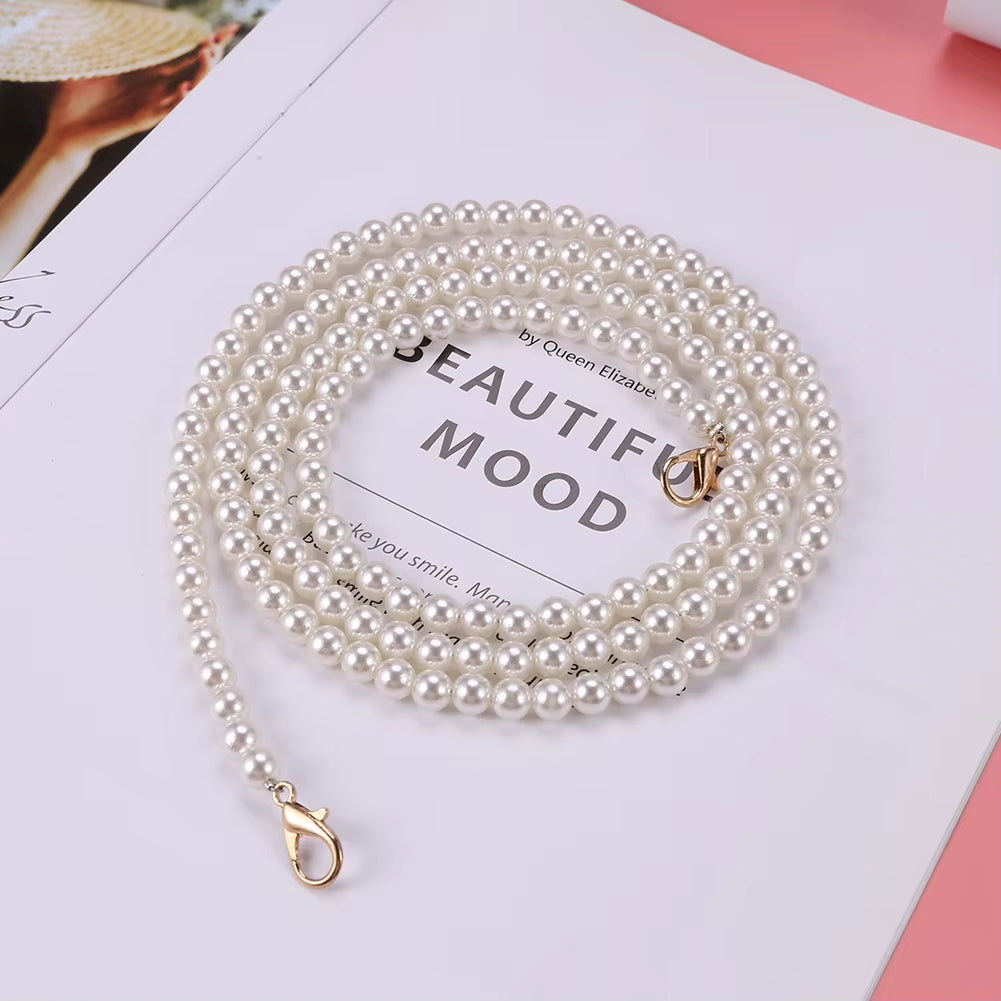 100/120Cm Pearl Strap for Bags Handbag Handles DIY Purse Replacement Long Beaded Chain for Shoulder Bag Straps Pearl Belt