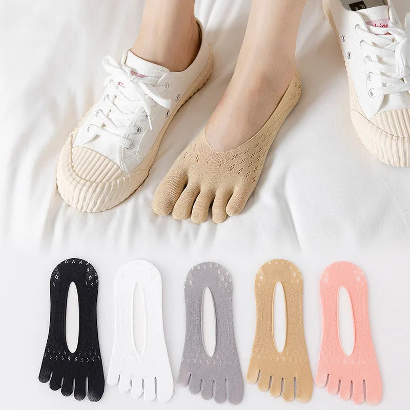 5Pairs Women Socks with Fingers Breathable Summer Ultra-Thin Transparent Sock Invisible Elastic Boat Socks Comfortable Boat Sox