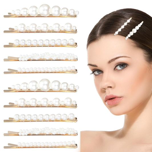 10Pcs Pearl Hair Clips, French Pearl Bobby Pins Elegant Golden Metal Pearl Hair Pins Vintage Hair Barrette for Women Girls Bridal Wedding Valentine Hair Accessories